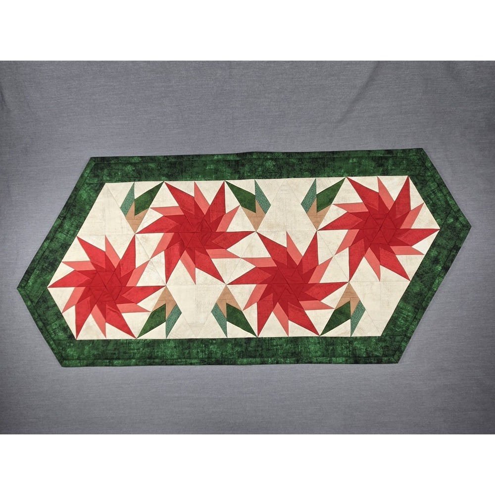 Quilted Christmas Table Runner Red Green Patchwork Star Holiday Decor‎ 16 x 35"